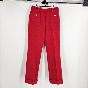 J.Crew Tweed Pants Red Textured Straight Leg High Waisted Quiet Luxury NWT Sz 00